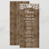 Menu Mariage Rustique Calligraphie Dentelle Bois de Gra (Devant / Derrière)
