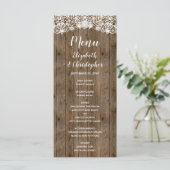Menu Mariage Rustique Calligraphie Dentelle Bois de Gra (Debout devant)
