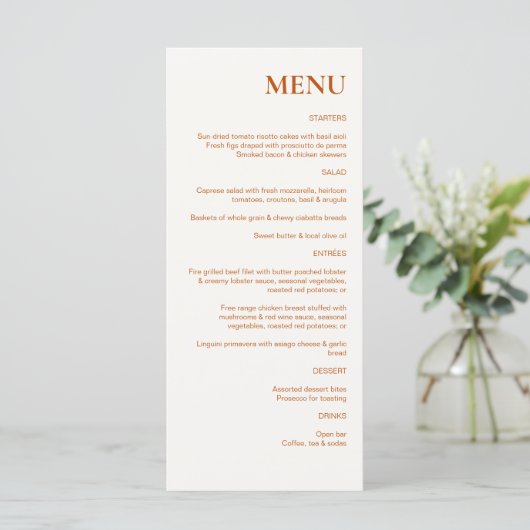Menu Mariage rustique chic en terre cuite (Debout devant)