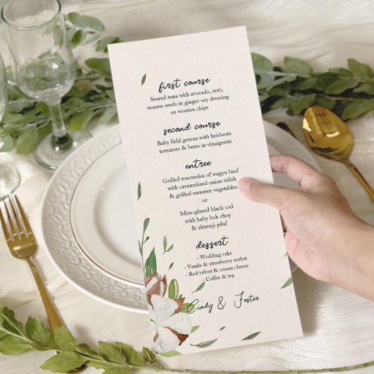 Menu Mariage rustique Cotton Greenery
