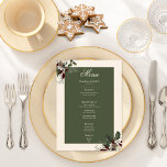 Menu Mariage Rustique de baies d'hiver et de crème de p<br><div class="desc">Présentez notre menu enchanteur de mariage d'hiver, où l'élégance intemporelle rencontre la beauté de la saison. L'arrière - plan crème, astucieusement affligé de doux accents blancs, donne un ton captivant à votre journée spéciale. Dans la zone de texte vert sauge foncé, les détails de votre menu brillent, entouré d'un cadre...</div>