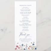 Menu Mariage rustique de fleurs sauvages aquarelle bleu (Dos)