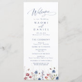 Menu Mariage rustique de fleurs sauvages aquarelle bleu (Devant)