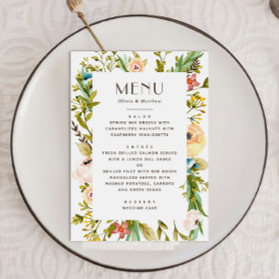 Menu Mariage rustique d'été à la florale verdoyante aqu