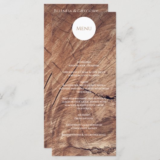 Menu Mariage rustique en bois (Devant / Derrière)