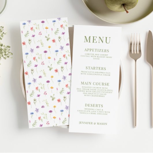 Menu mariage rustique fleur sauvage coloré