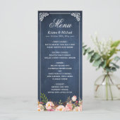 Menu mariage Rustique Floral Vintage Bleu Chalkboa (Debout devant)