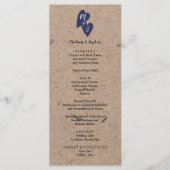 Menu Mariage rustique | Kraft Papier Monogramme Marine  (Devant)