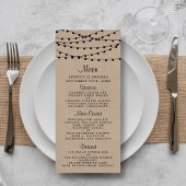 Menu Mariage Rustique Kraft String Lights