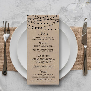Menu Mariage Rustique Kraft String Lights