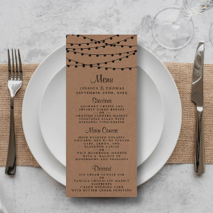Menu Mariage Rustique Kraft String Lights