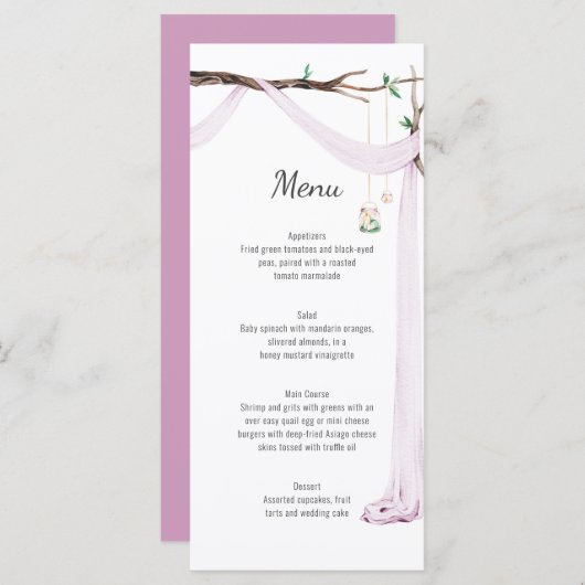 Menu Mariage Rustique Lilac Drape Tree Branch (Devant / Derrière)