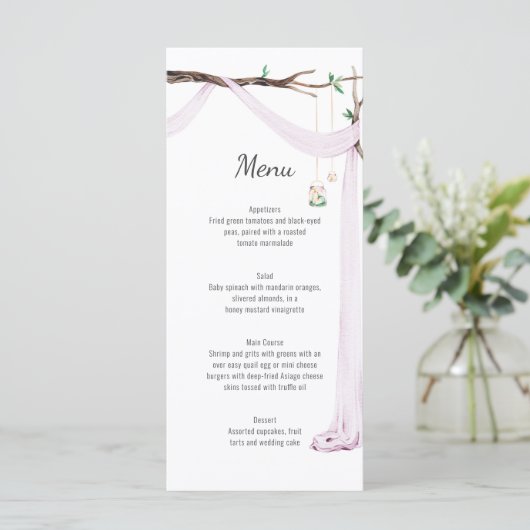 Menu Mariage Rustique Lilac Drape Tree Branch (Debout devant)
