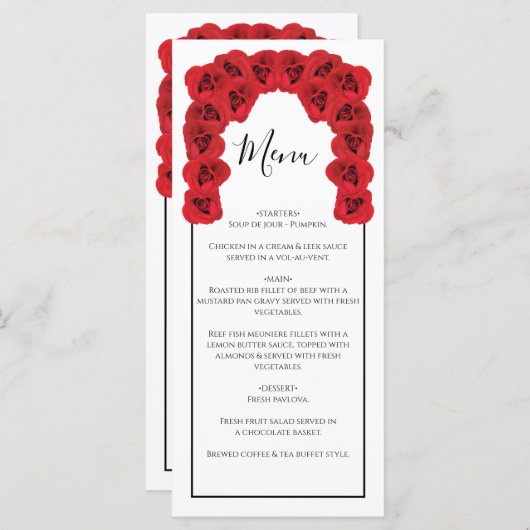 Menu Mariage Rustique Red Roses (Devant / Derrière)