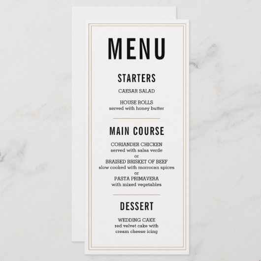Menu Mariage rustique simple (Devant / Derrière)
