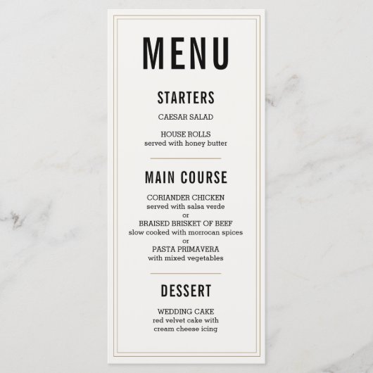 Menu Mariage rustique simple (Devant)