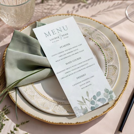 Menu Mariage Rustique Vert Sauge Eucalyptus