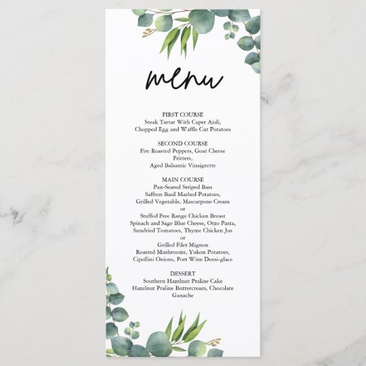 Menu Mariage Sage Eucalyptus Woodland (Devant)