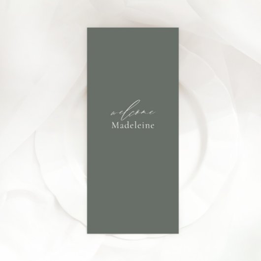 Menu Mariage Sage Green avec nom d'hôte et script