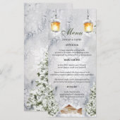 Menu Mariage Scène hivernale rustique de cabane enneigé (Devant / Derrière)