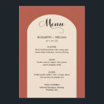 Menu Mariage Script Chic Arc En Terracotta<br><div class="desc">Design moderne et élégant imprimé Chic Terracotta Arch Frame Script Mariage Dîner Menu qui peut être customisé avec votre texte. Cliquez sur le bouton "Customiser" et utilisez notre outil de conception pour modifier ce modèle. Découvrez le magasin Graphic Art Design pour d'autres produits qui correspondent à ce design !</div>