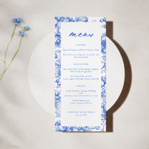 Menu Mariage Script French Blue Chinoiserie
