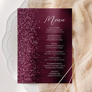Menu Mariage Script Pailleté Glamour Bourgogne