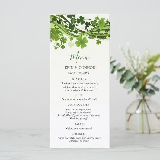 Menu Mariage Shamrock irlandais (Clover) (Debout devant)