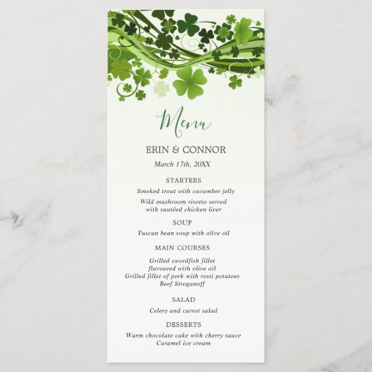 Menu Mariage Shamrock irlandais (Clover) (Devant)