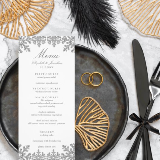 Menu Mariage Silver Winter Snowflake