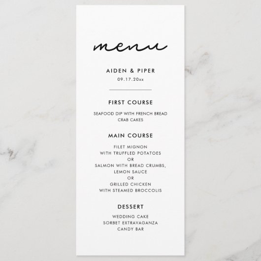 Menu Mariage simple (Devant)