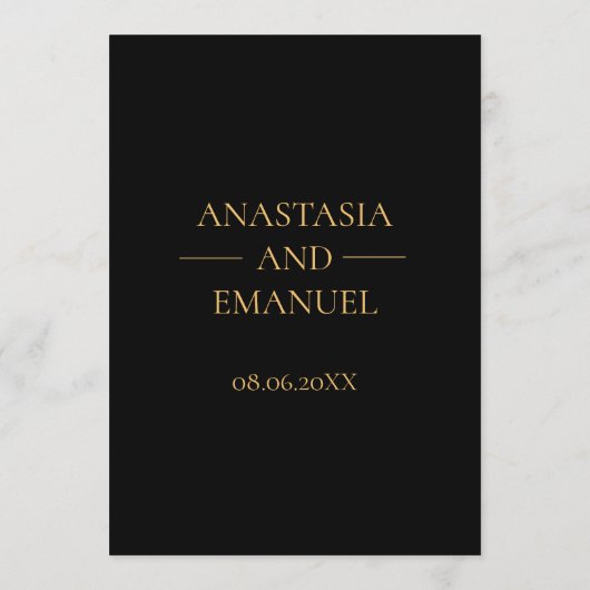 Menu Mariage simple Black and Gold Elegant (Dos)