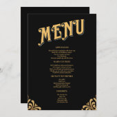 Menu Mariage simple Black and Gold Elegant (Devant / Derrière)