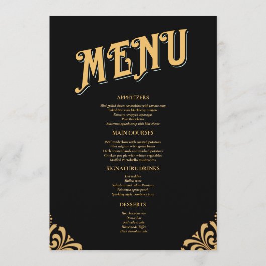 Menu Mariage simple Black and Gold Elegant (Devant)