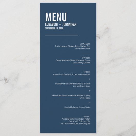 Menu Mariage simple de typographie marine (Devant)