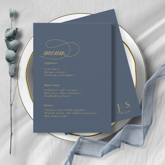 Menu Mariage Simple Elegance Blue ID1022