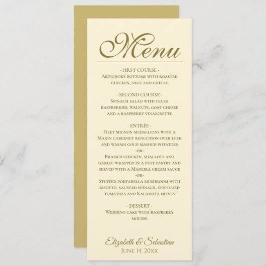 Menu Mariage simple Elegance Gold & Ivory Cream (Devant / Derrière)