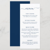 Menu Mariage Simple Élégant Bleu Nuit (Devant / Derrière)