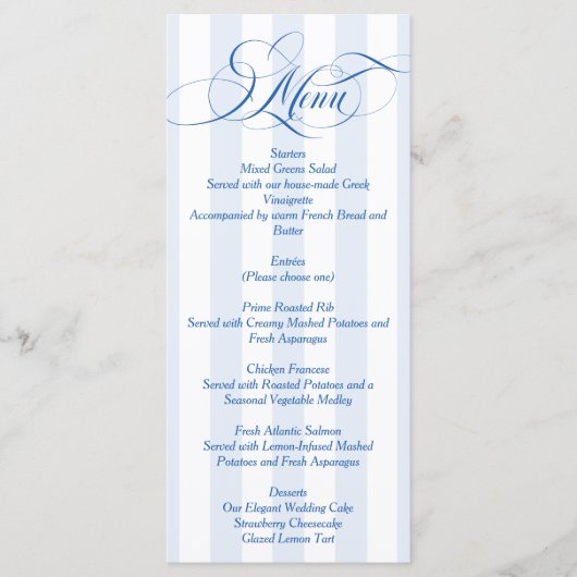 Menu Mariage simple élégant écriture bleue (Devant)