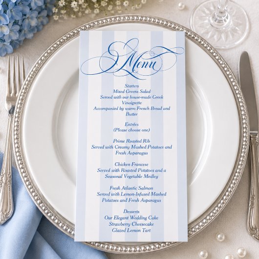Menu Mariage simple élégant écriture bleue