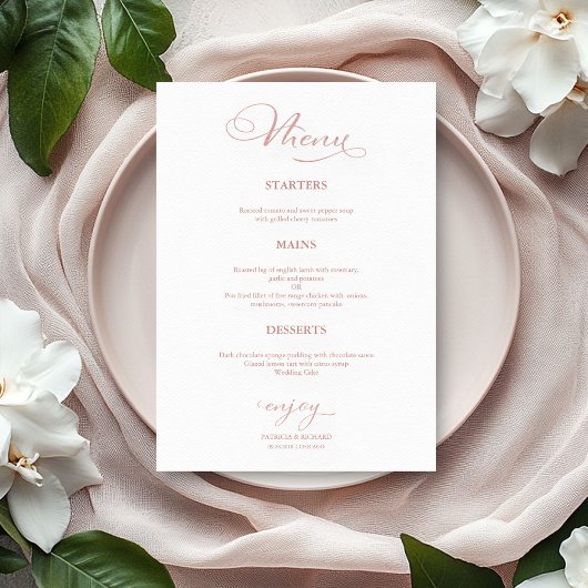 Menu mariage Simple Elégant Faux Foil Calligraphie