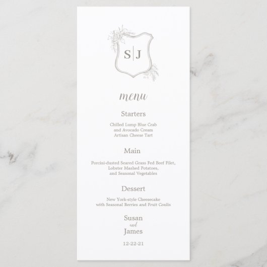 Menu Mariage simple élégant Monogram crest (Devant)
