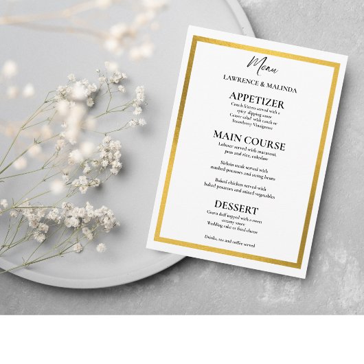 Menu Mariage simple élégant Monogramme Or