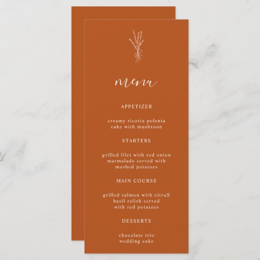 Menu Mariage simple en terre cuite Botanique (Devant / Derrière)