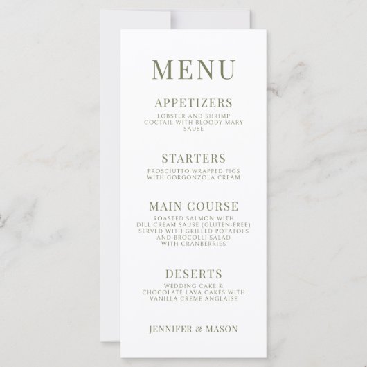 Menu mariage simple et élégant à branches d'olivie (Devant)