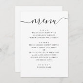 Menu Mariage simple et moderne. Script noir et blanc (Devant / Derrière)