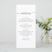 Menu Mariage simple et moderne. Script noir et blanc (Debout devant)
