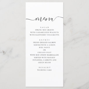 Menu Mariage simple et moderne. Script noir et blanc