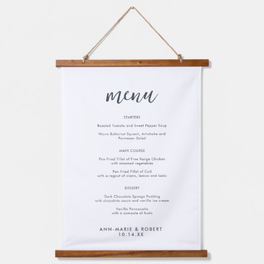 Menu Mariage simple et moderne suspendu tapisserie (Recto)