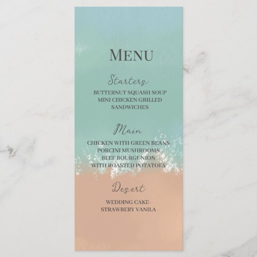 Menu Mariage simple été plage de bord de mer (Devant)